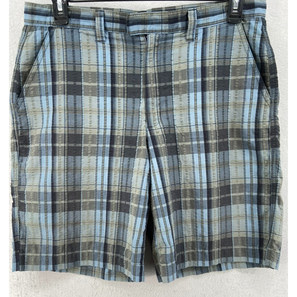 Patagonia Shorts Men 34 Blue Gray Plaid‎ Organic Cotton Pockets Textured Outdoor